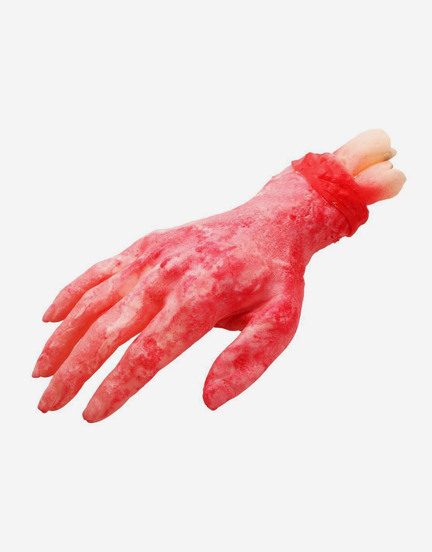 SZTUCZNA DŁOŃ Z KOŚCIĄ HALLOWEEN UCIĘTA KOŚĆ Kolor dominujący czerwony