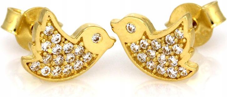 Zlaté Náušnice bílými zirkony vlaštovky a ptáčky na puzete, dárek