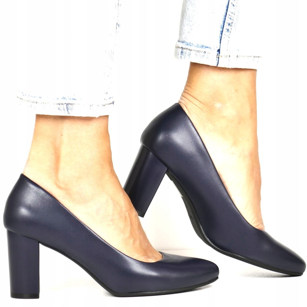 Lodičky Na Podpatku, Pohodlné, Elegantní, Tmavě Modré Boty, Stabilní