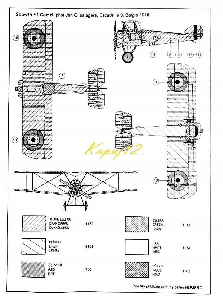 Model Samolotu SOPWITH CAMEL ZESTAW: FARBA PODKŁADOWA, LAKIER+FARBY+WASH Rodzaj samoloty