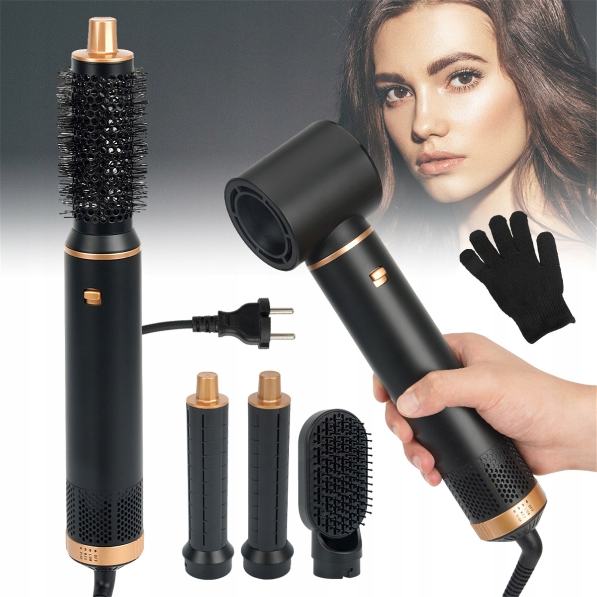 Fén kulma žehlička na vlasy 3v1 černá 3 teploty 5 nástavců ionizace