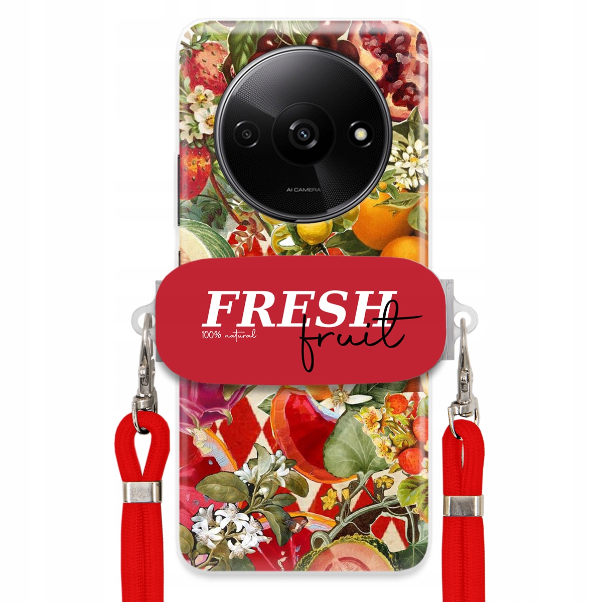Puzdro pre Xiaomi Redmi A3 4G Červené Crossbody vodítko držiak Fresh Fruit