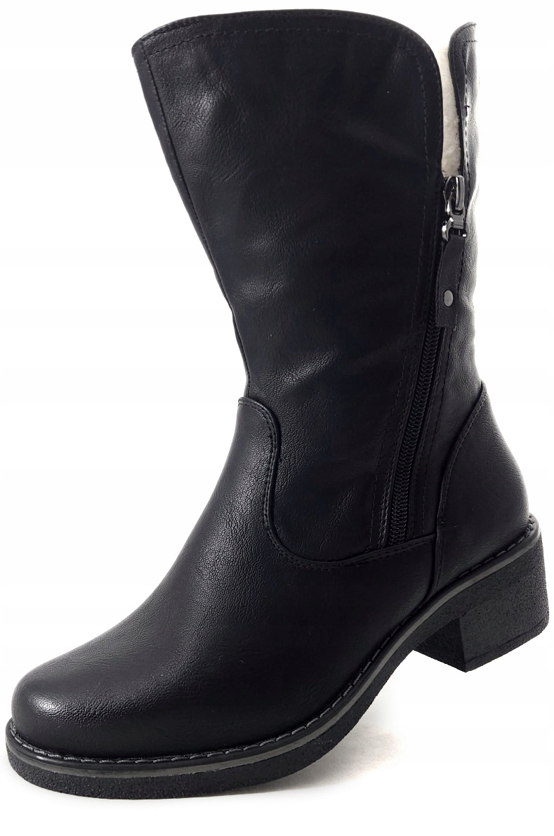 Dámské kozačky kotníkové boty černé, Zateplené, LM2590