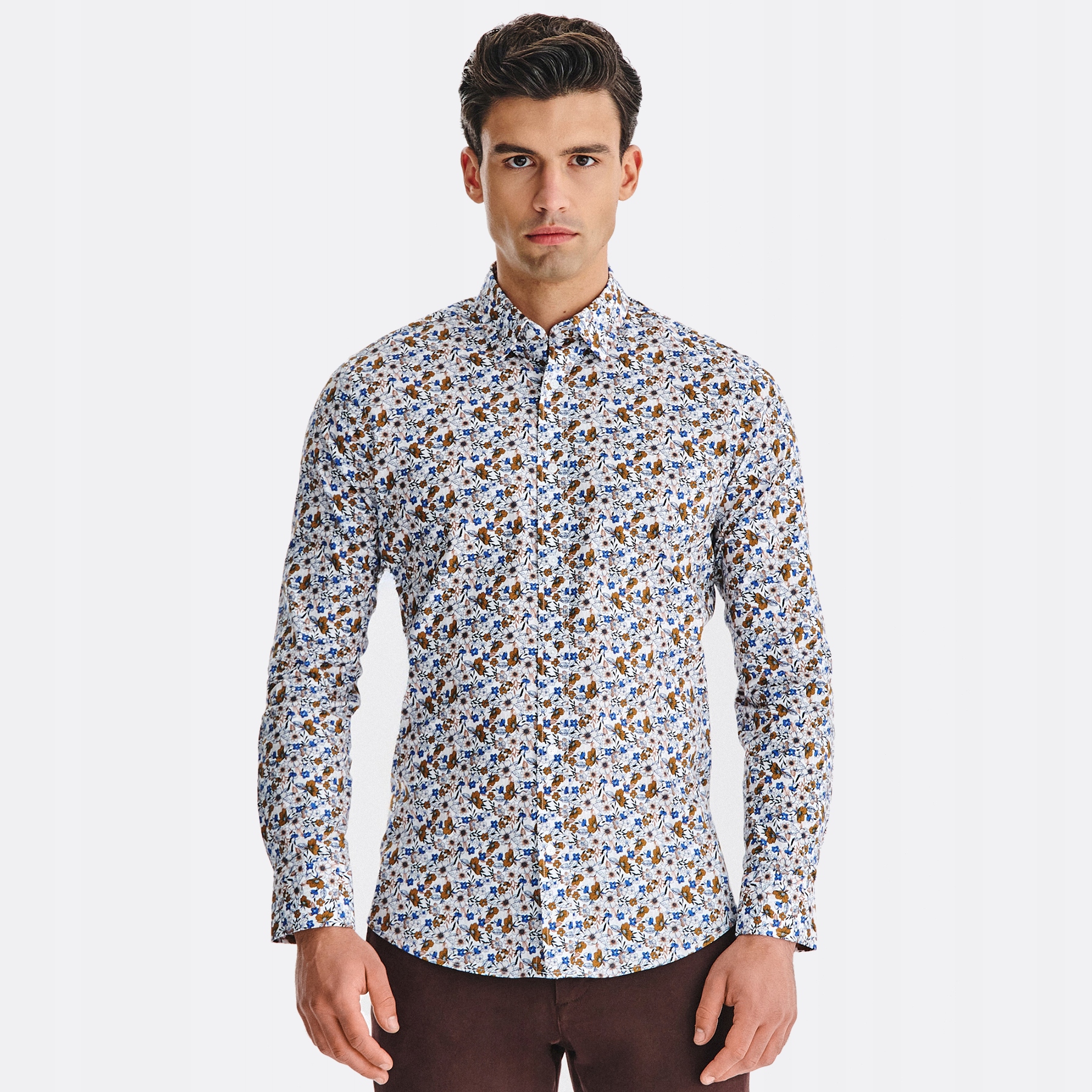 Bílá pánská košile s výrazným květinovým vzorem Pako Lorente vel XL