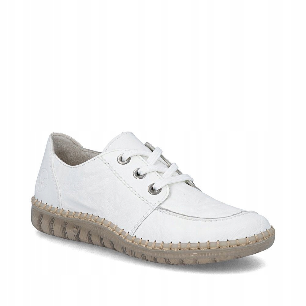 Rieker półbuty damskie Skórzane Białe sznurowane loafersy N2402-80