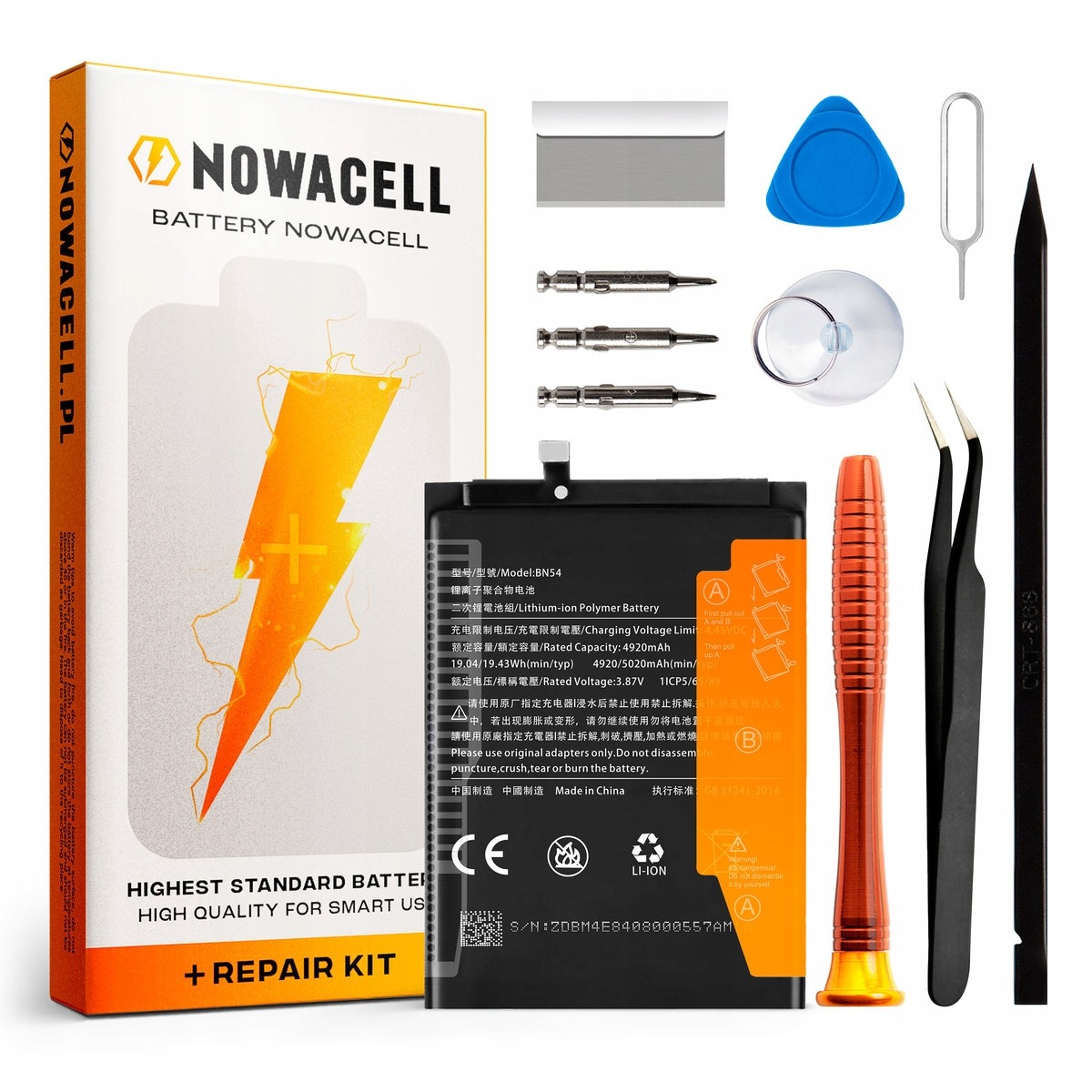 Bateria BN54 do Xiaomi Redmi 9, Poco M2, 5020 mAh, Zestaw Naprawczy