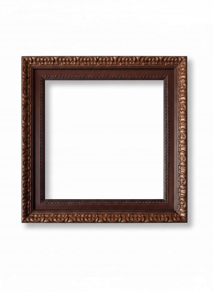 Rama kwadratowa do obrazu drewniana brązowa z ornamentem 30x30 cm