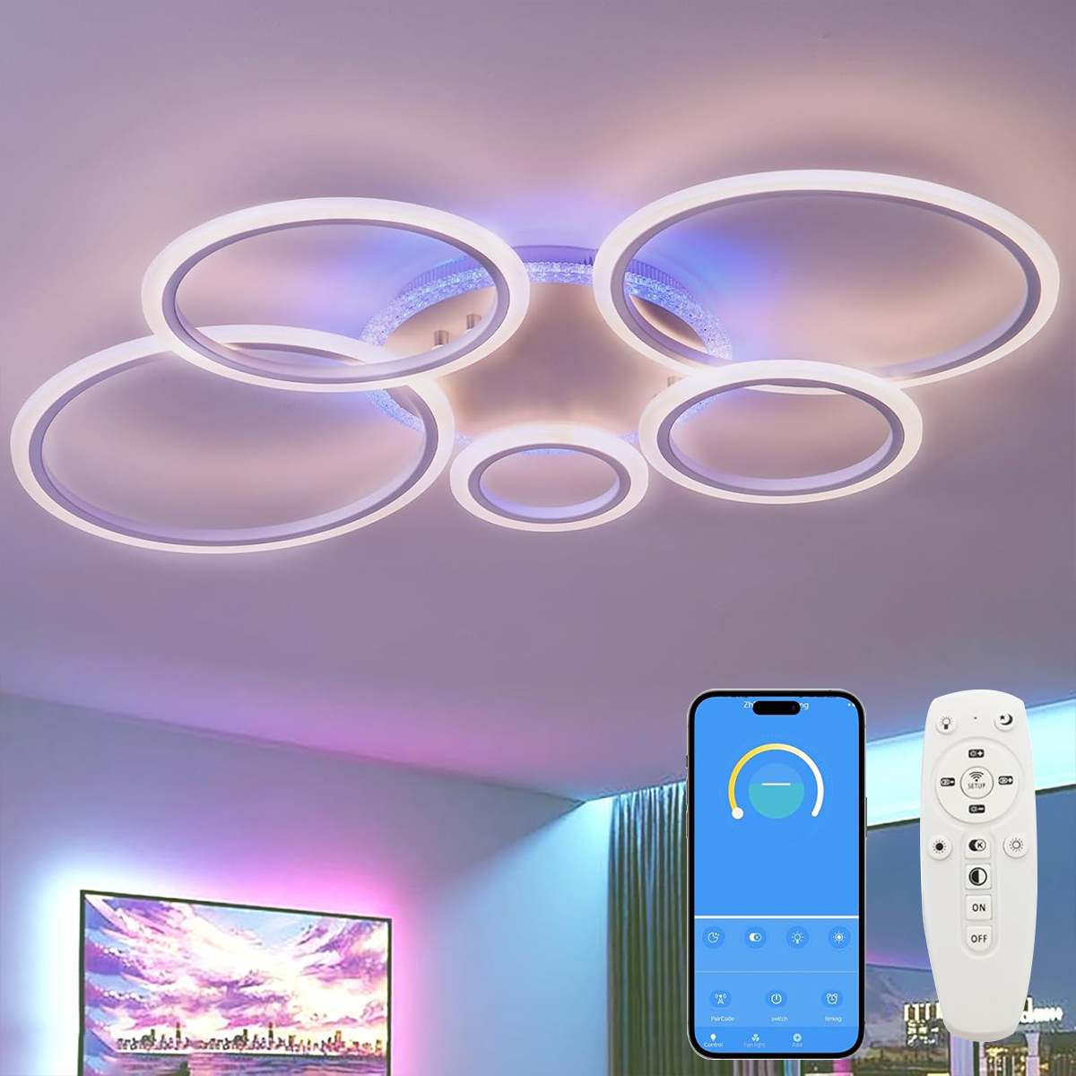 Ściemnialna Lampa Sufitowa Led z Pilotem i Sterowaniem Aplikacją