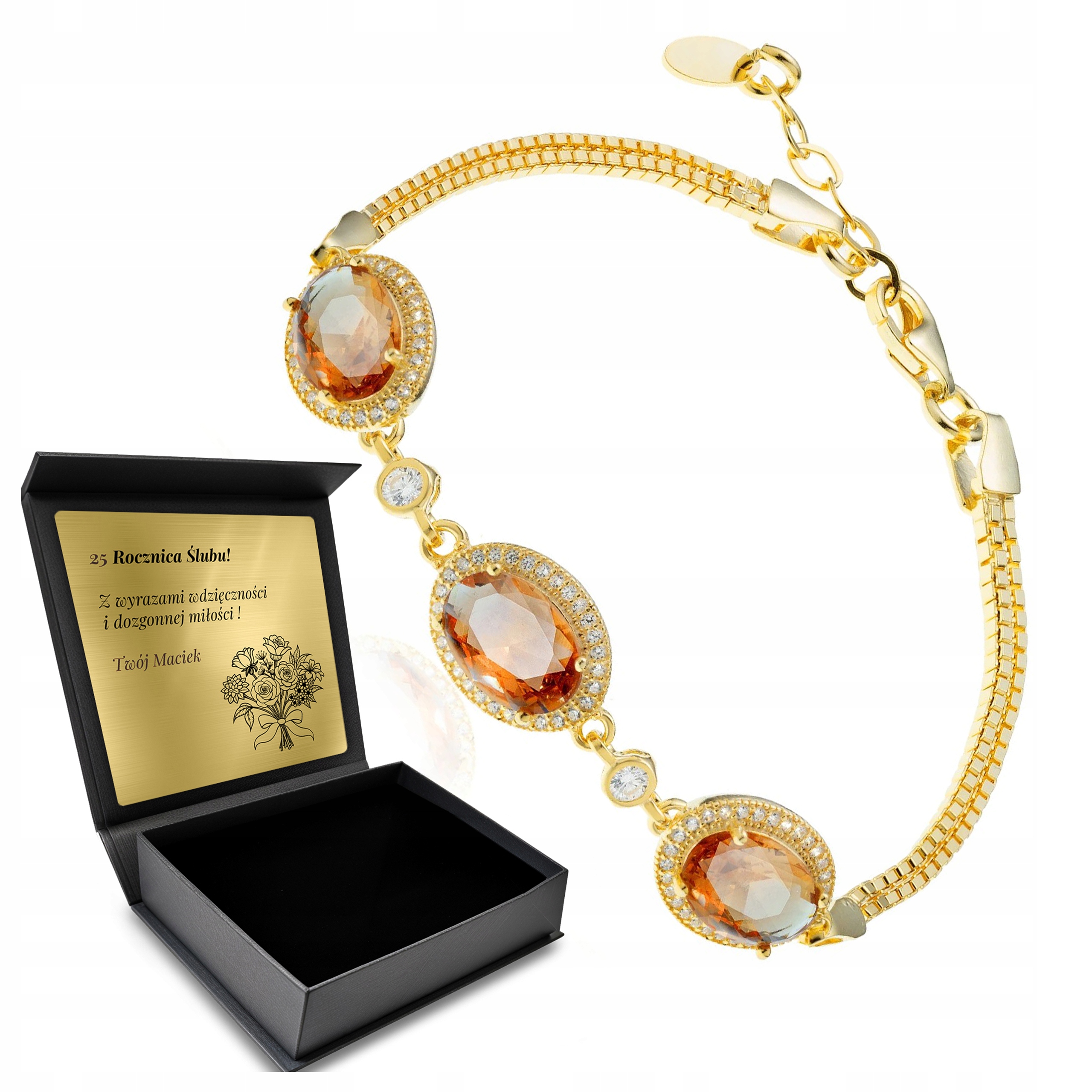 Náramek Pozlacený Orientální Zlato Harému Nastavitelný Zultanit Gravírování