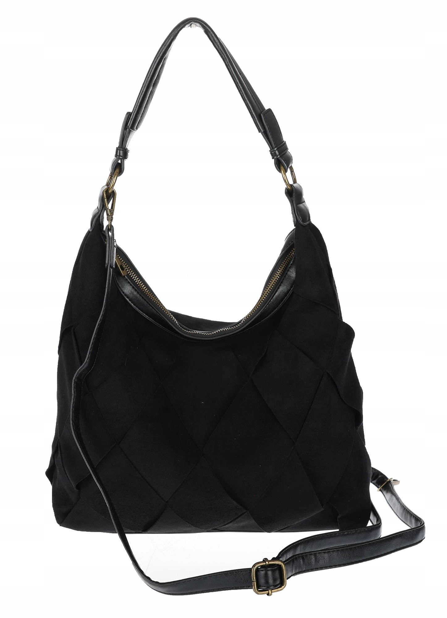 Dámská shopper kabelka, semišová, pletená přes rameno, lehká TB49 Černá