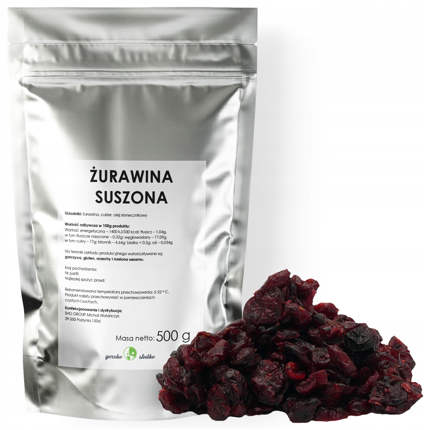 ŻURAWINA SUSZONA świeża bez konserwantów 500g Waga 500 g