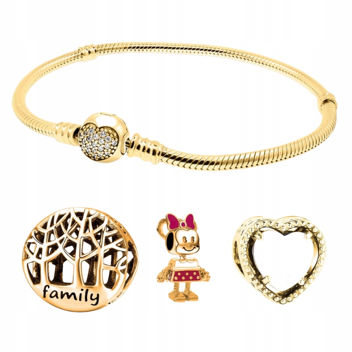 

Zestaw złoty Bransoletka 3 charms do Pandora 19cm