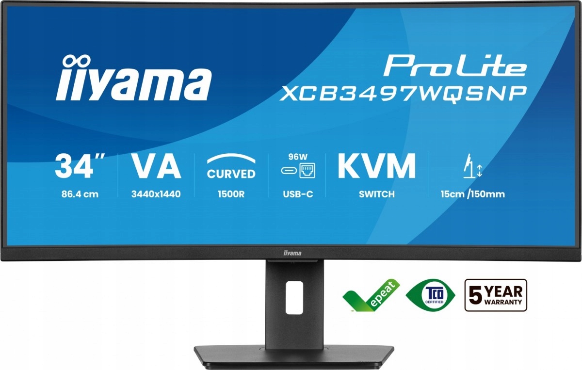 Iiyama Monitor 34 palců XCB3497WQSNP-B1 2xHDMI, 1xDP, RJ45,2x5W,21:9 /5y/