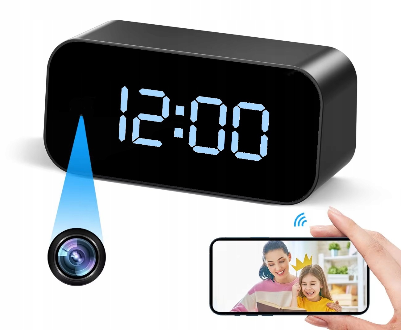 Špionážní kamera, hodiny, budík, Wifi 2,4 a 5 GHz