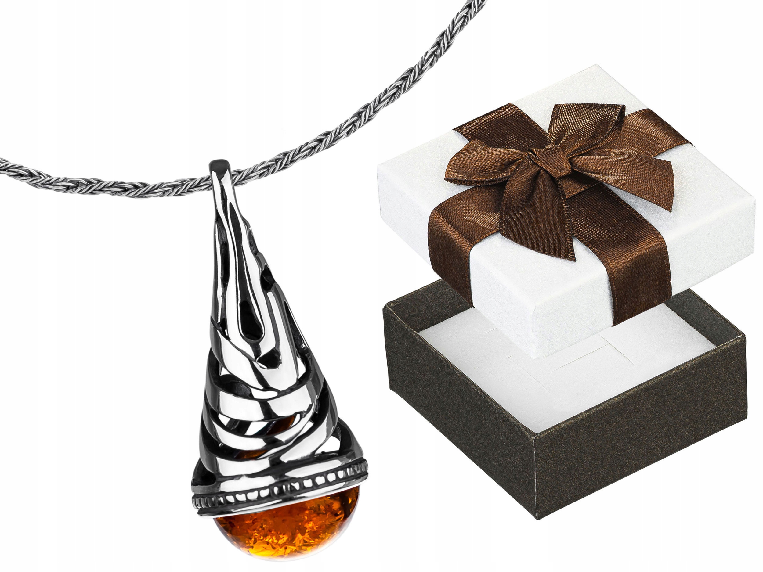Krátký Stříbrný Prolamovaný Oxidovaný Náhrdelník s Jantarem Kapka Choker 38 Cm