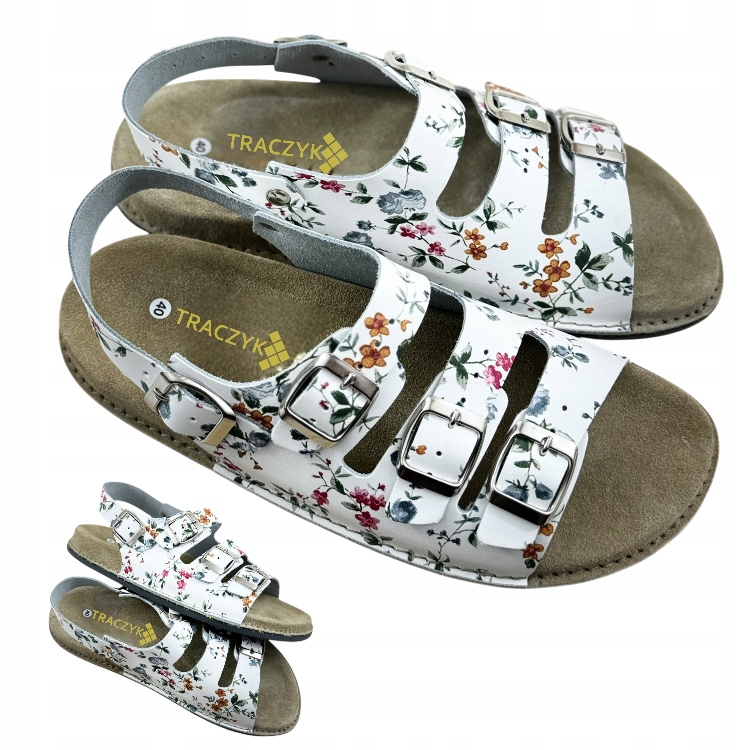 Ortopedické Sandály Traczyk Přírodní Kůže Květiny Fusbet Nastavitelné vel. 37