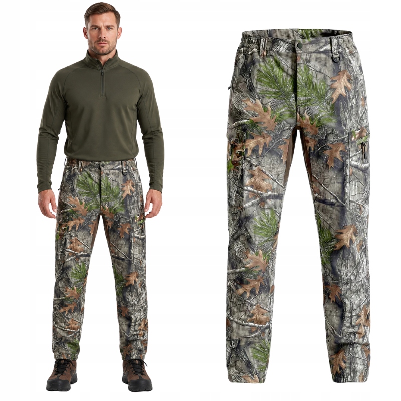 Spodnie myśliwskie taktyczne kamuflaż ocieplane softshell 5XL 42W/34L las