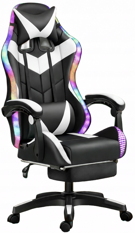 Gamer szék LED forgó SZÁMÍTÓGÉPES JÁTÉKOS szék FOX-10 FEHÉR-FEKETE Csomagolás állapota eredeti