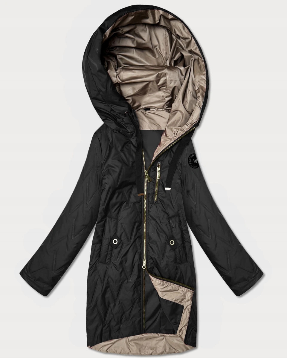 Asymetrická Bunda Kapuce B8592 Černá S (36)