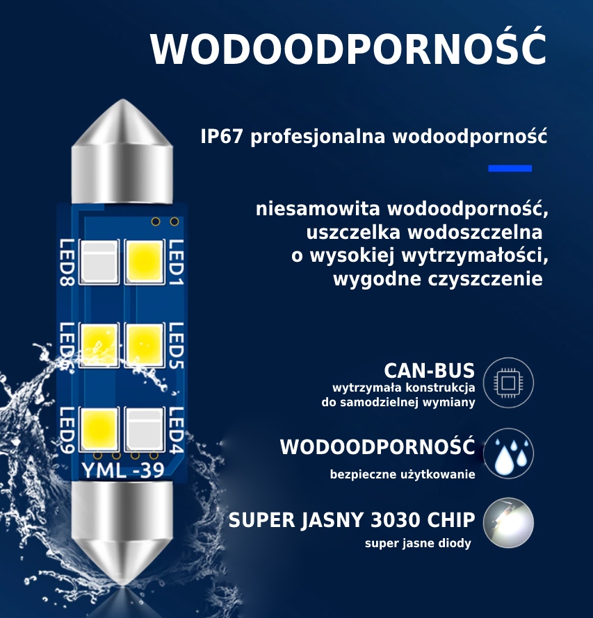 C5W DUAL COLOR - 31mm - Canbus Festoon Rodzaj LED