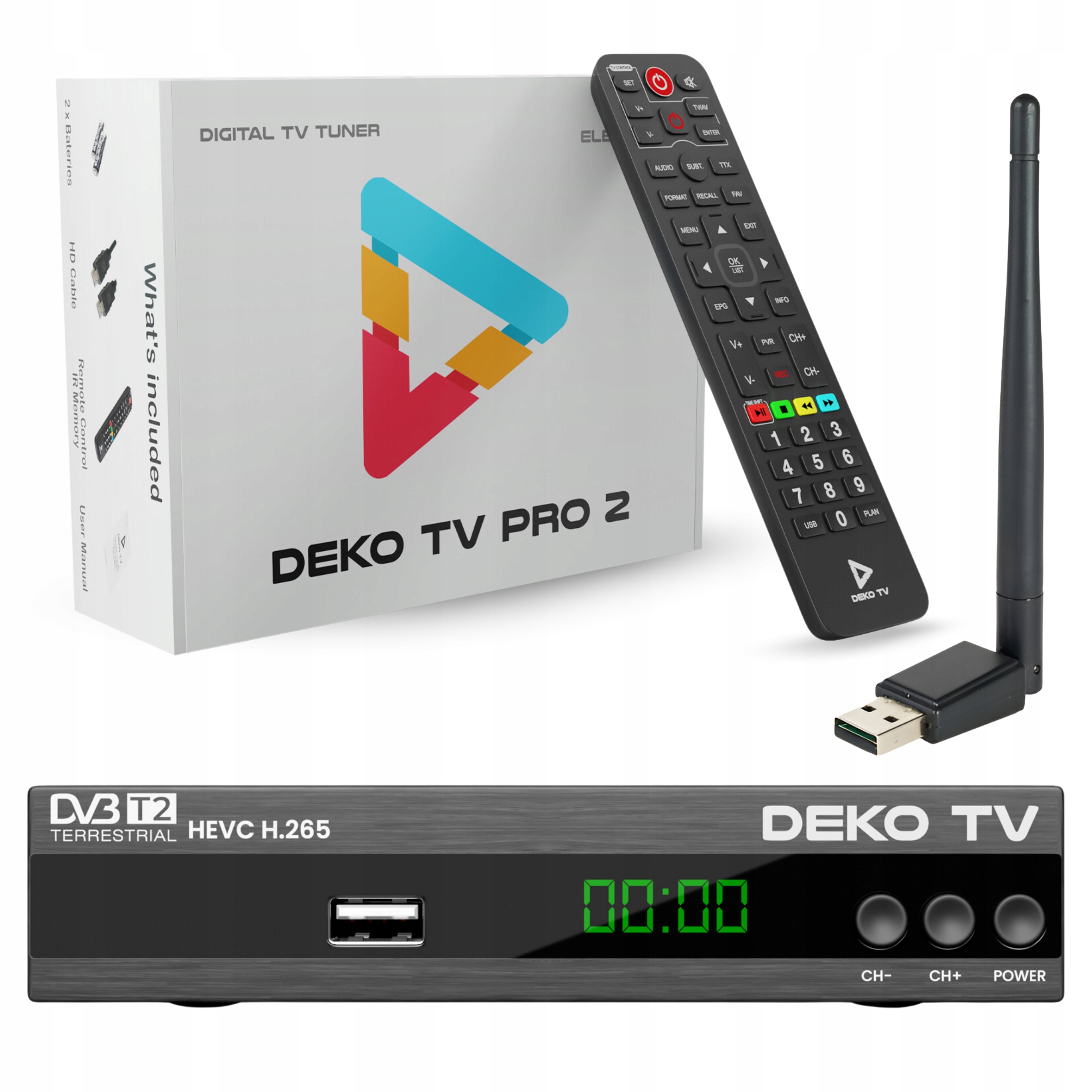 Tuner Dekodér pozemní Tv DVBT2 Dvbt 2 Dvb T2 Hevc Deko PRO2 WiFi anténa