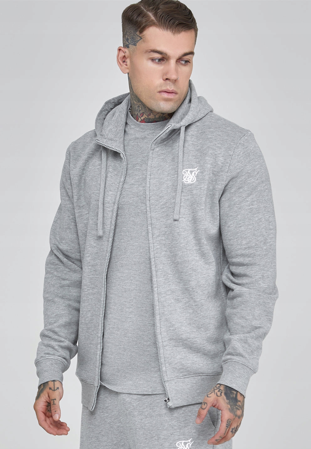Siksilk Mikina šedá rozepínací SS-26933 Essentials Full Zip Hoodie velikost M
