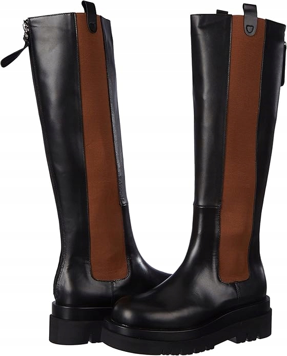 L37 Handmade Boty Černé Kozačky S Hnědou Vložkou A Plochou Podrážkou 37 J_c