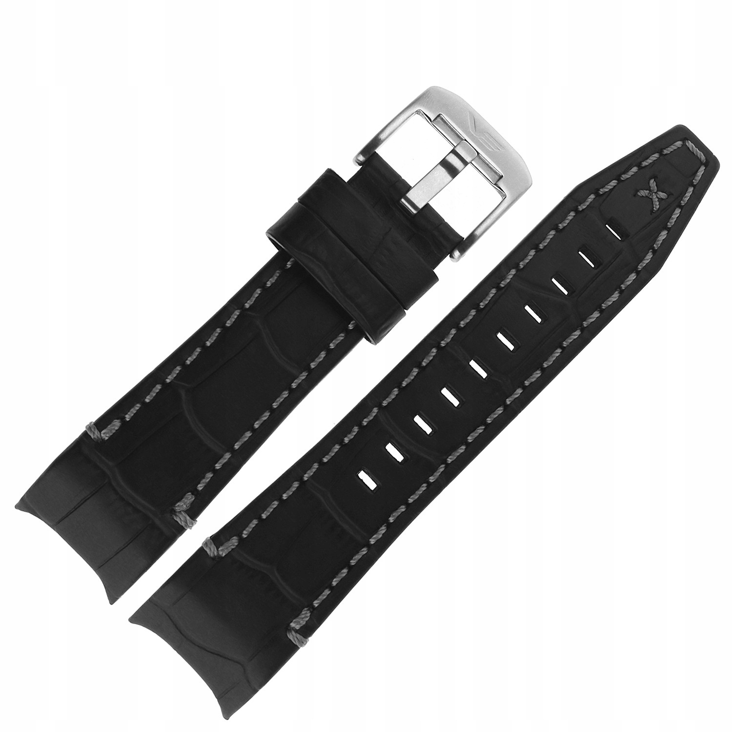 Pásek Atomic Age kůže (A702) černý croco s šedou p. ocelovou barvou.