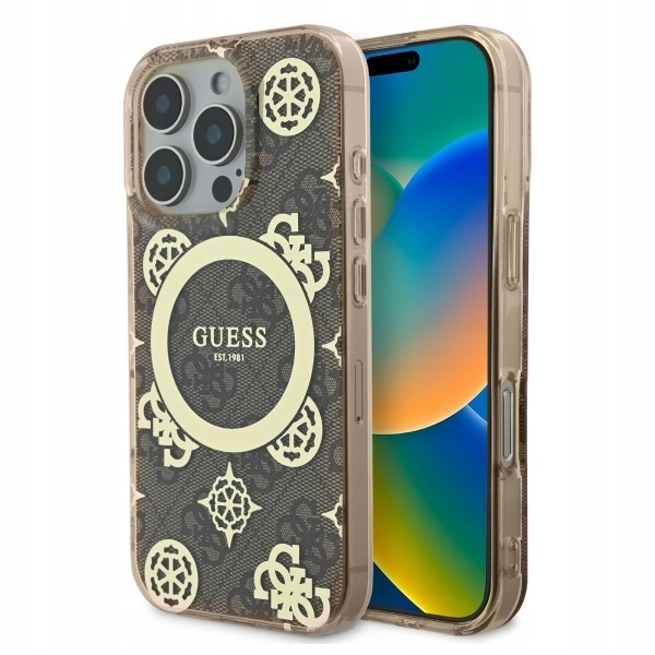Pouzdro Guess Hardcase MagSafe s motivem pivoňky pro iPhone 16 Pro Max