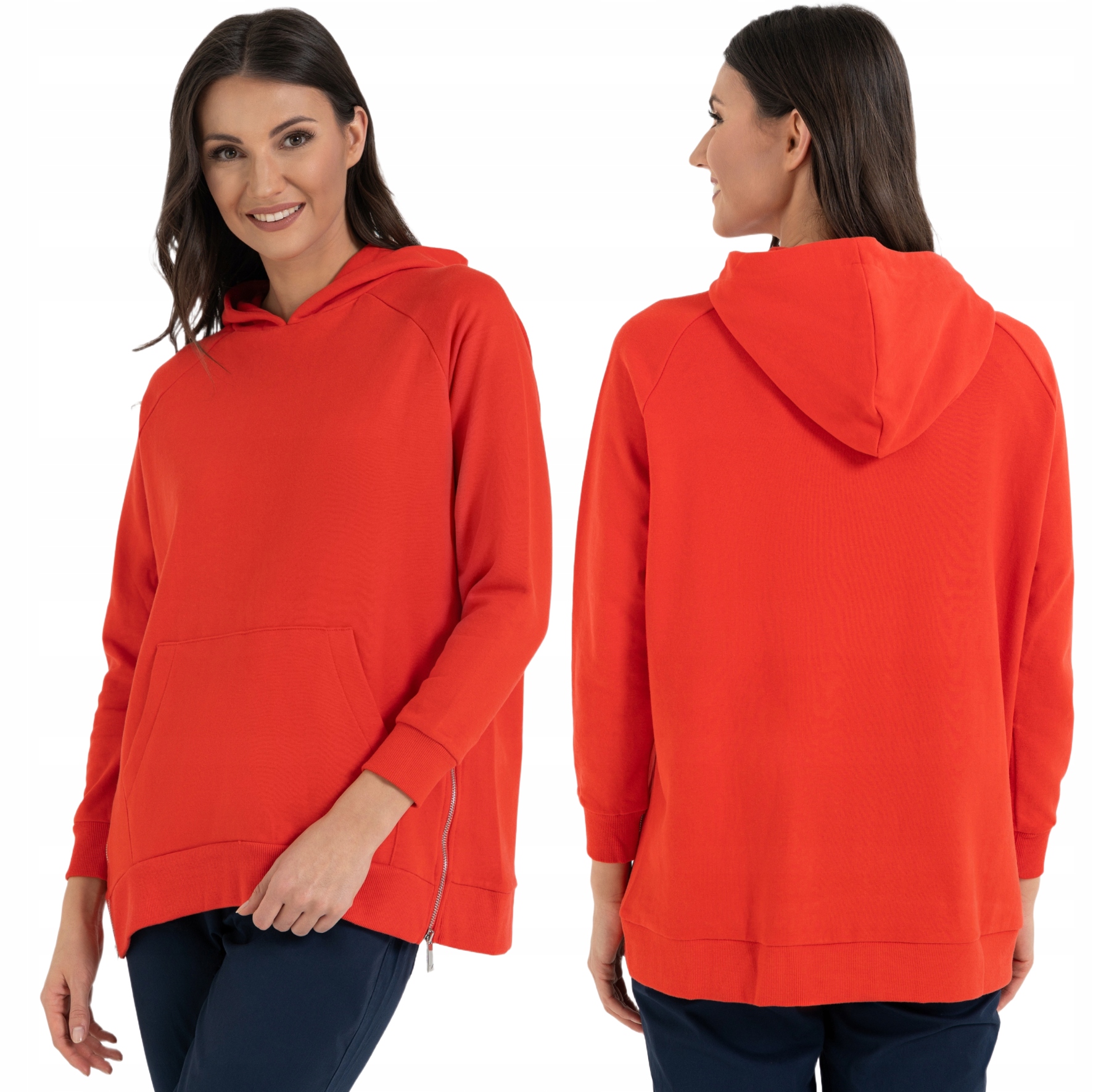 Bluza Damska Dresowa Oversize Kaptur Moraj Bawełna Plus Size Czerwona 3XL