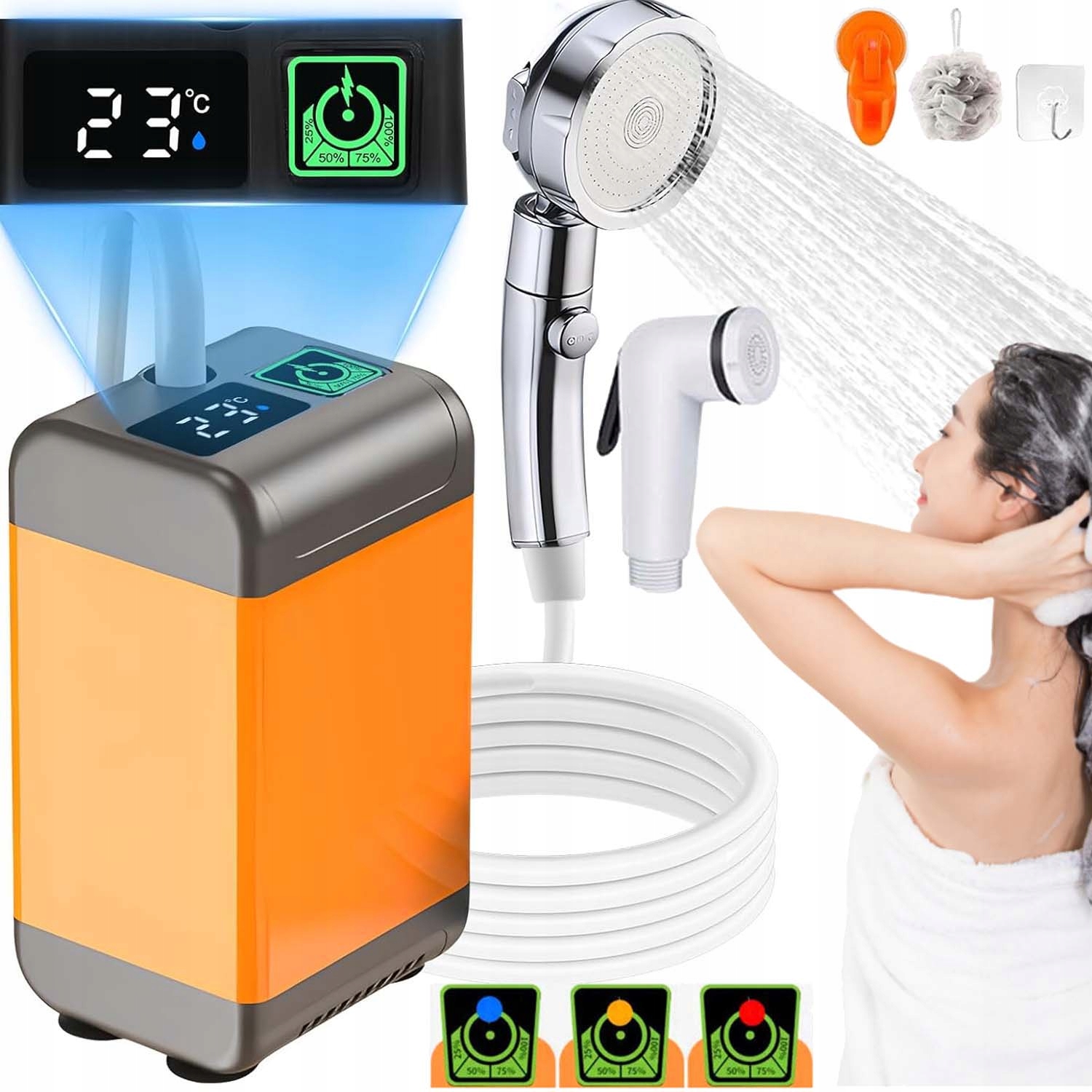Camping Shower Przenośna Prysznicowa Na Zewnątrz 6000MAH LCD Z Pompką