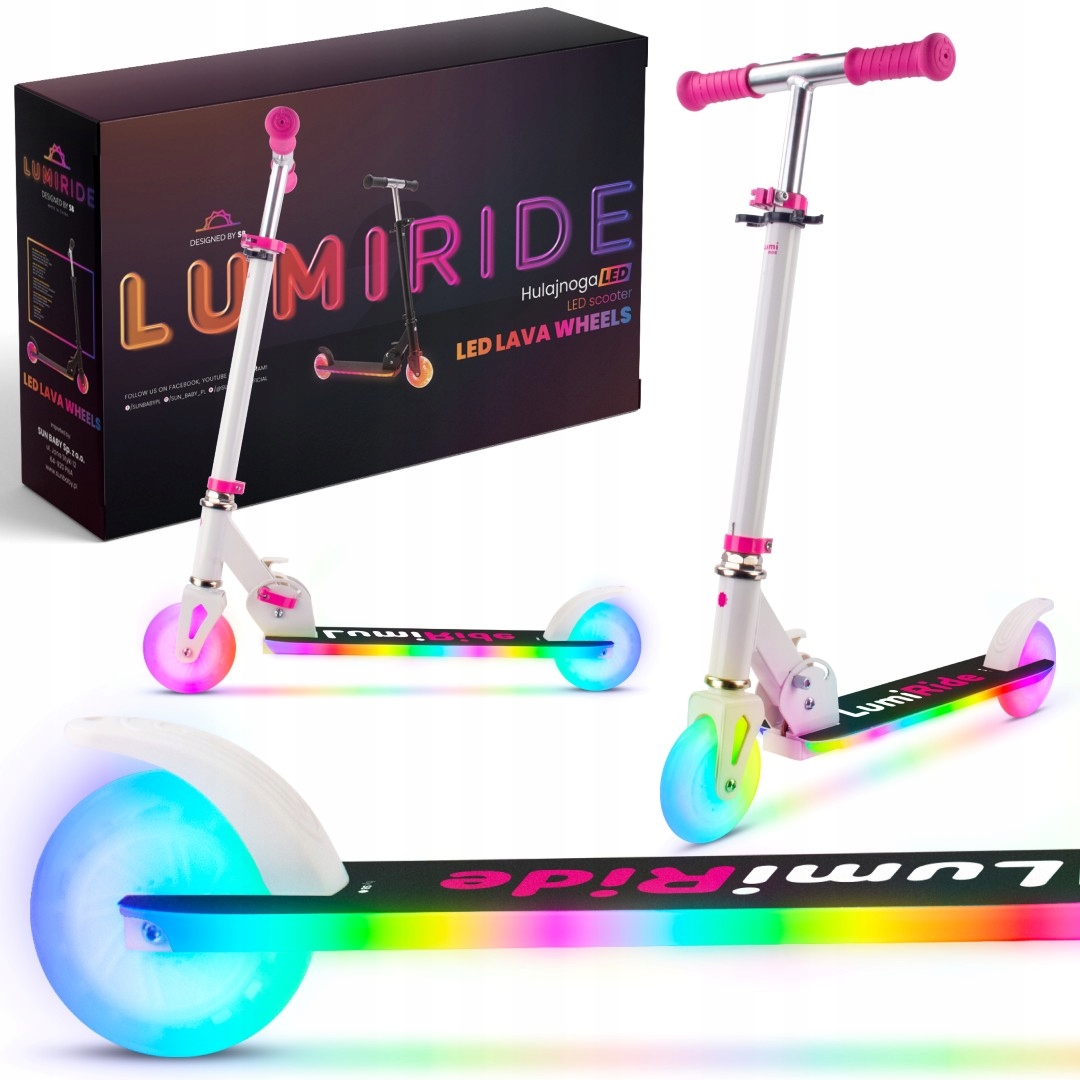 Hulajnoga dziecięca składana dwukołowa regulowana Led 20programów