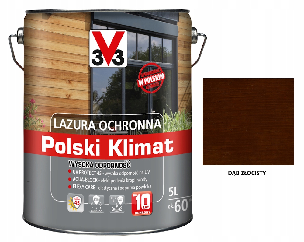 Lazura V33 Polski Klimat 10 lat 5 L odporny Dąb złocisty satyna