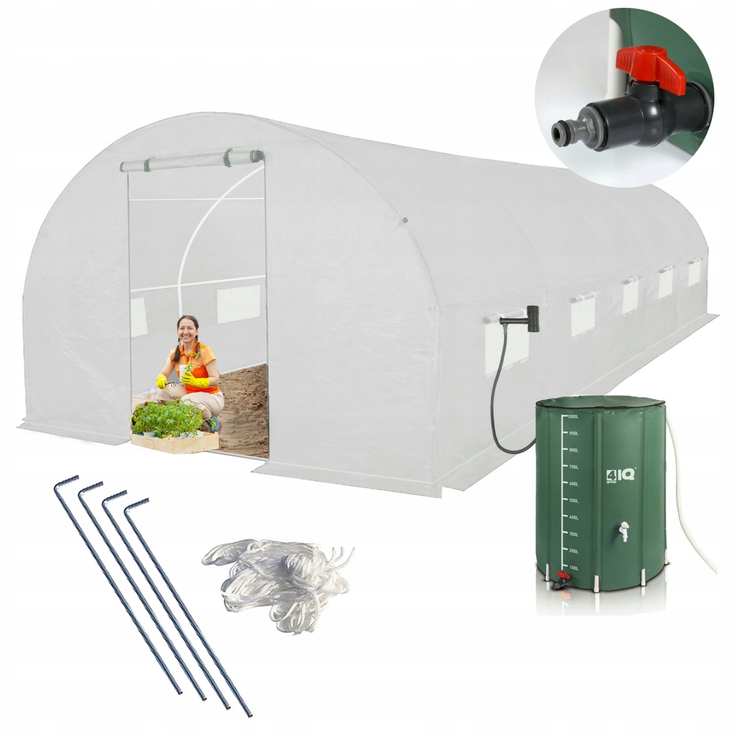 Fóliový tunel Skleník 3x8 m Nejtlustší trubka 25 mm skládací nádrž 1000 l