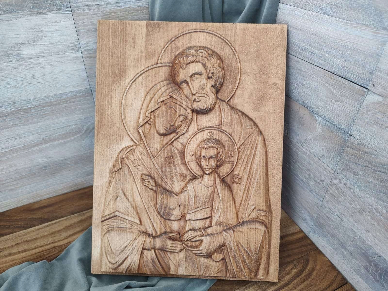 Dřevěná socha Svatá rodina V dárek svatba nástěnný obraz 25 cm