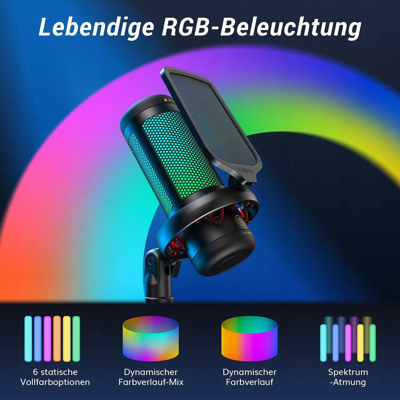 TONOR RGB Mikrofon Gaming USB Zestaw PC z Mikrofonem do Streamingu — miniatura 5