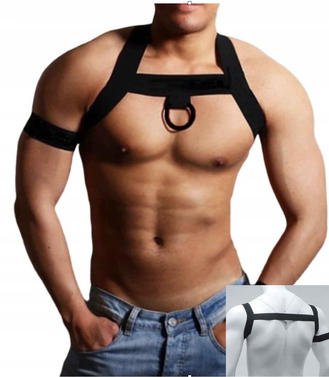 HARNESS MĘSKI ELASTYCZNA UPRZĄŻ +OPASKA +RING L/XL