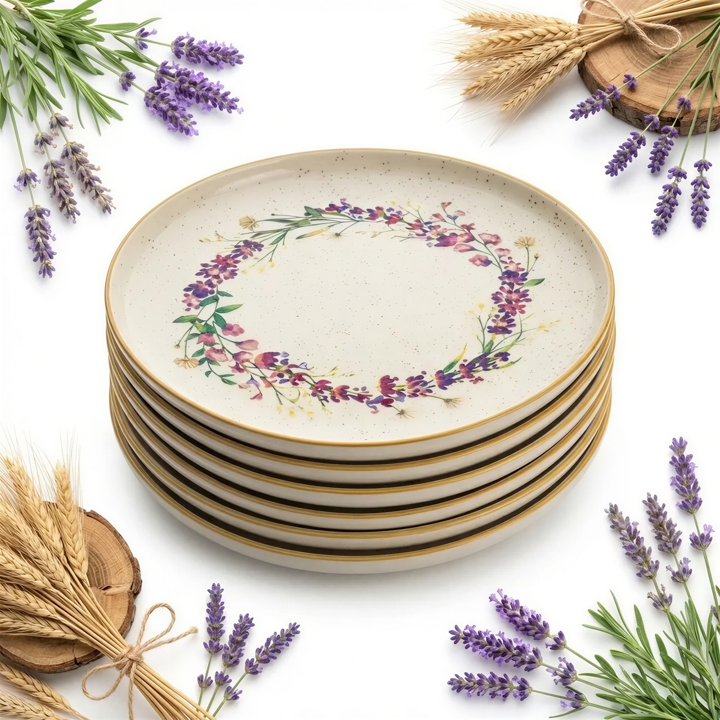 Talíře 6 ks Jídelních Talířů Velkých 27 cm Keramika Polní Květy Levandule