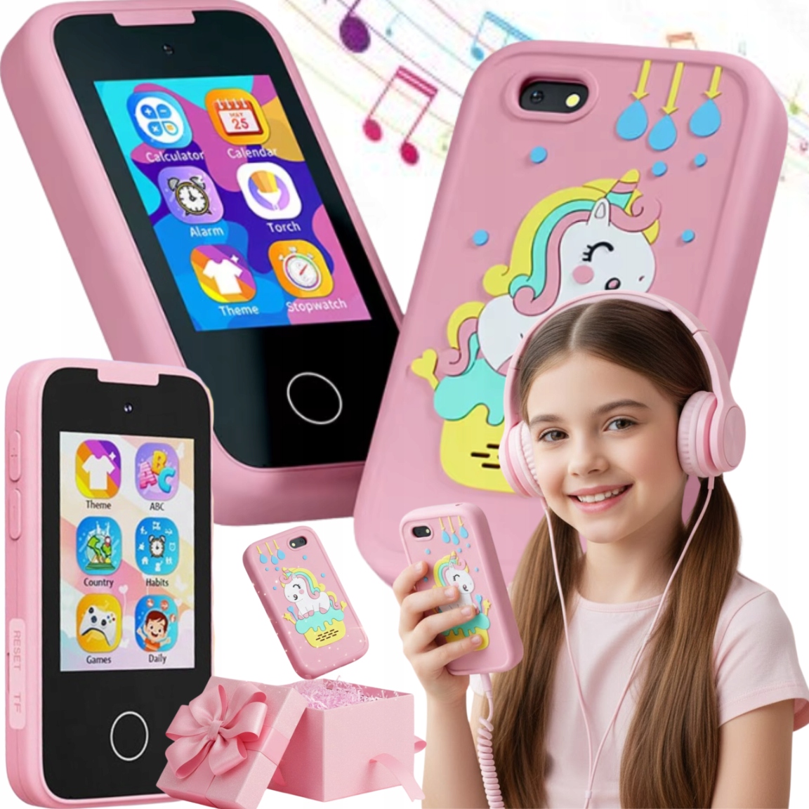 Aparat Zabawowy dla Dziewczynki Telefon Różowy Edukacyjny Gry Nauka Muzyka