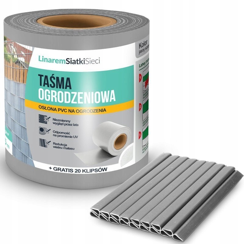 

Taśma ogrodzeniowa jasnoszara Pvc 19 cm 35m 450gm2