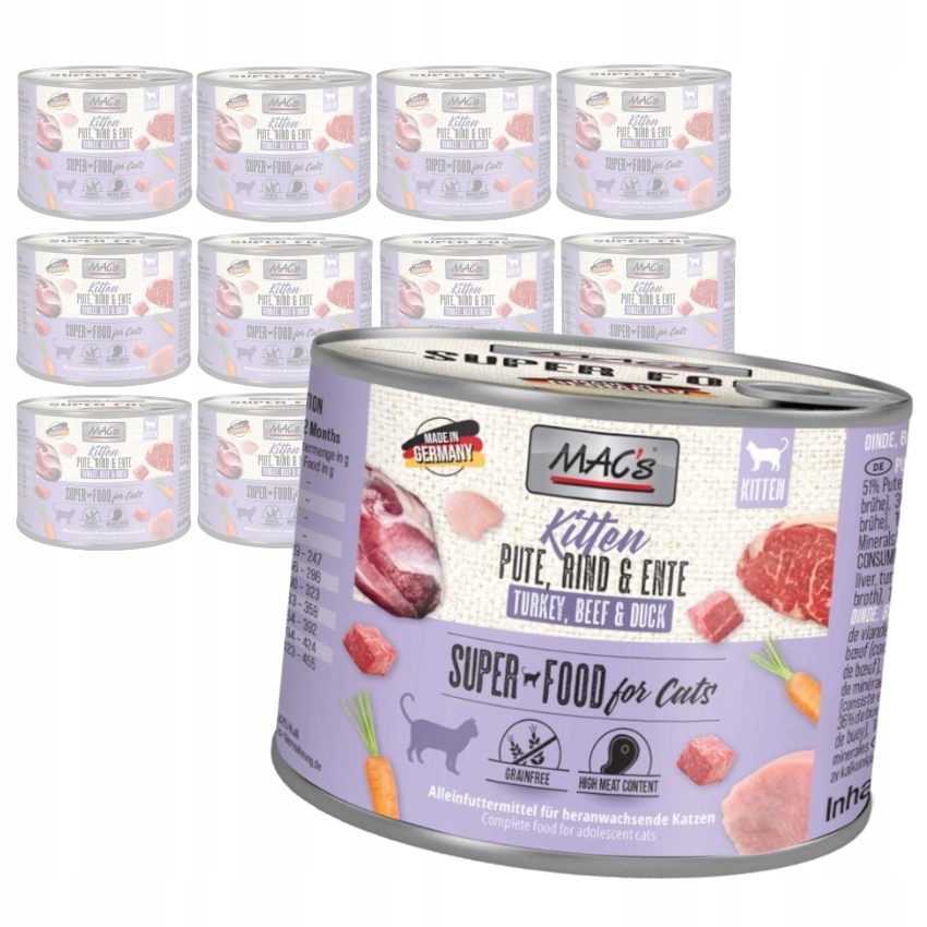 Levně MAC's Kitten Vlhké Krmivo pro koťata Krůta Hovězí kachna 12 x 200 g