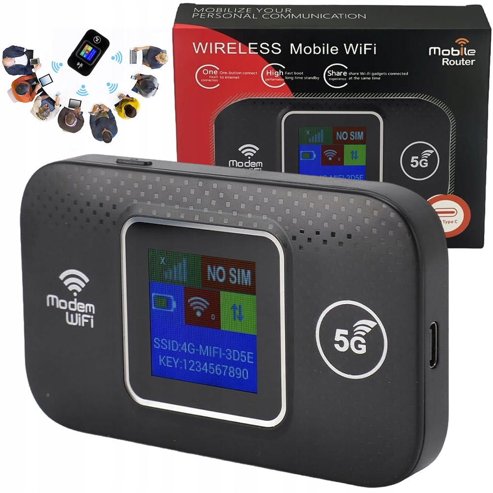 Modem 4G Lte 150Mbps S Wifi Routerem Pro 10 Osob Sim Přenosný Černý 3000 Mah