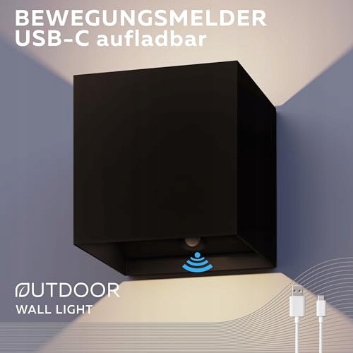 Lampa Ścienna Zewnętrzna Wewnętrzna Bezprzewodowa USB-C Czarna CALEX — miniatura 2