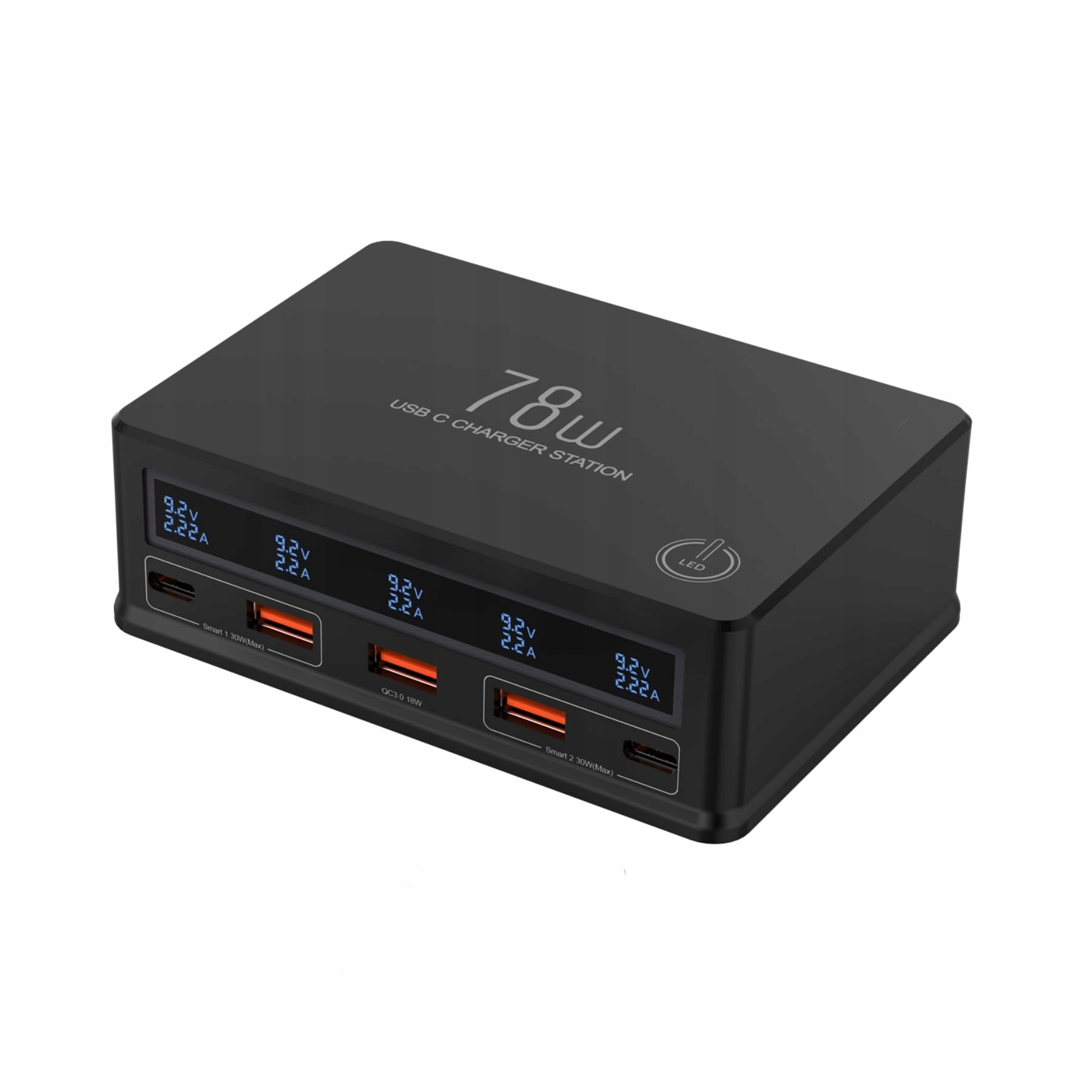 Ładowarka Usb-c 78W 5-portowa Stacja Ładowania Pd 30W Pps QC4.0 LCD KitBox