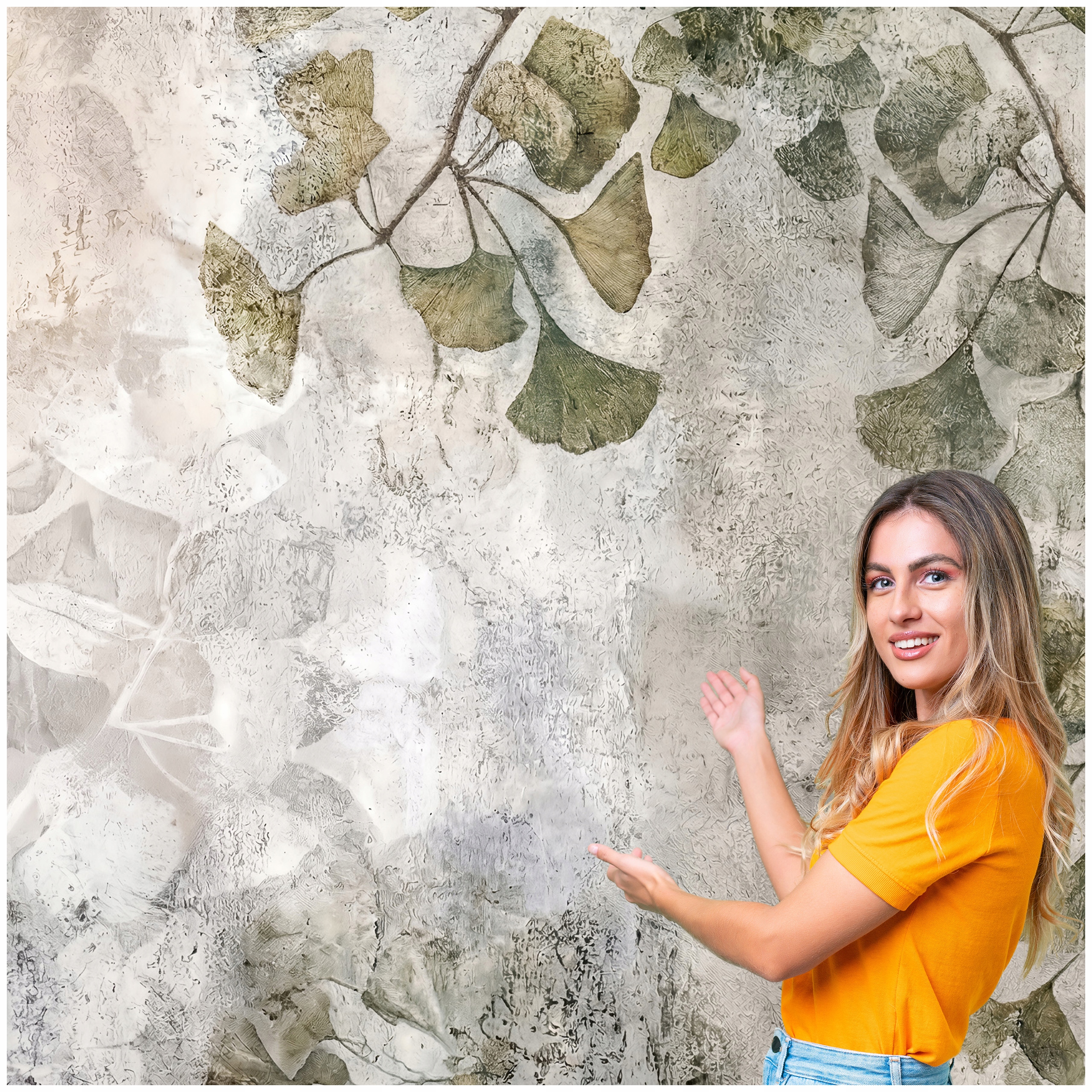 Fototapeta 3D Obývací Pokoj Ložnice Boho Tráva Listy Beton Loft 588x280 BKLB06W