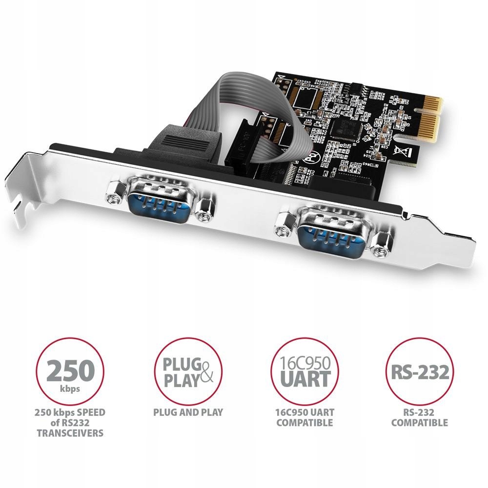 PCEA-S2N Kontroler PCIe 2x port szeregowy RS232 250 Kbps, w zestawie Sp &