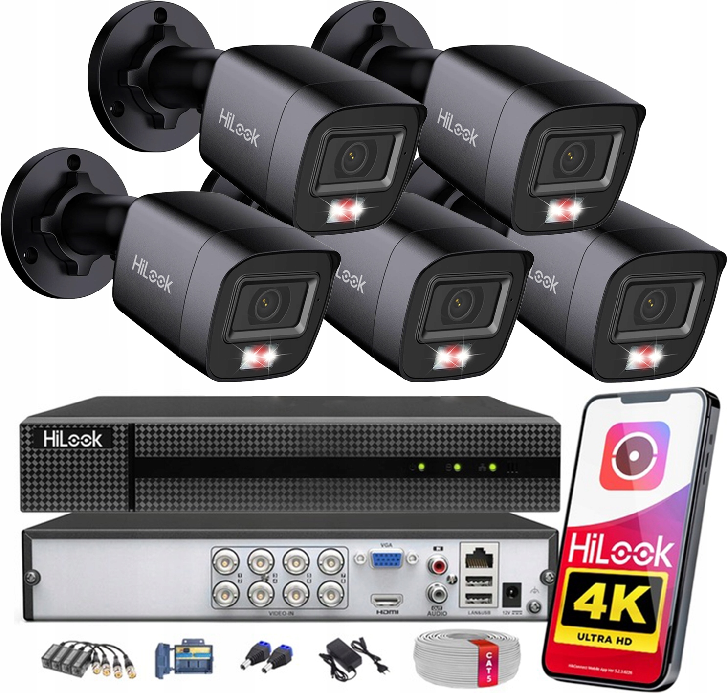 Sada pro monitorování 8MPx 5 kamer HiLook od společnosti Hikvision Tvi Ahd pro rozšíření