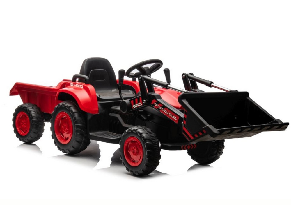Traktor na akumulator z łyżką 12V 2x45W pilot Led Usb czerwony dla dzieci