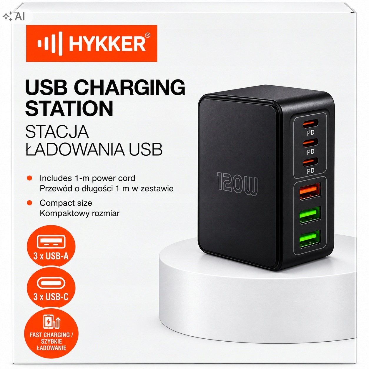 Hykker Usb nabíjecí stanice 120W Usb nabíjecí stanice kabel
