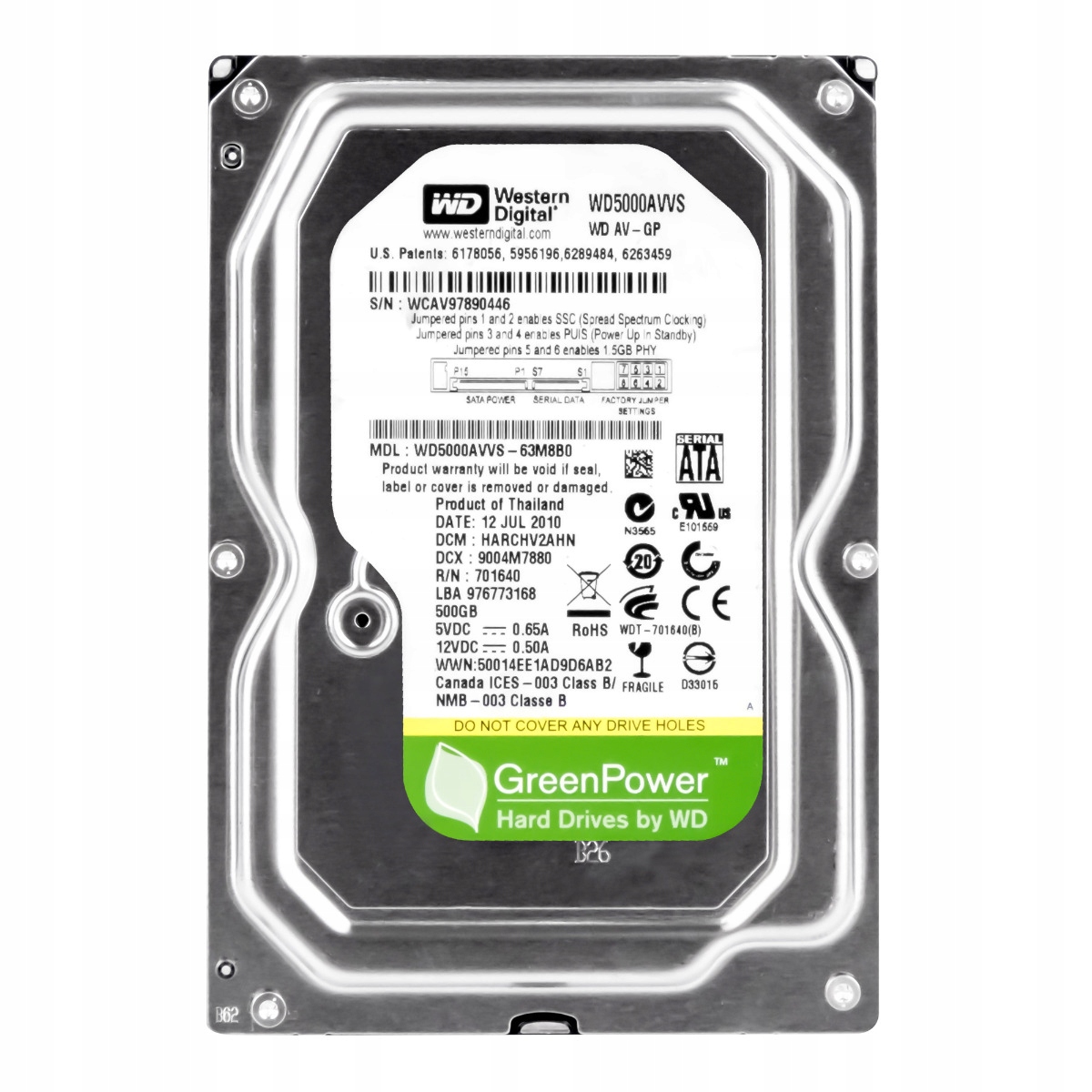 Wd Av-gp 500GB 5.4K 8MB Sata II 3.5'' WD5000AVVS